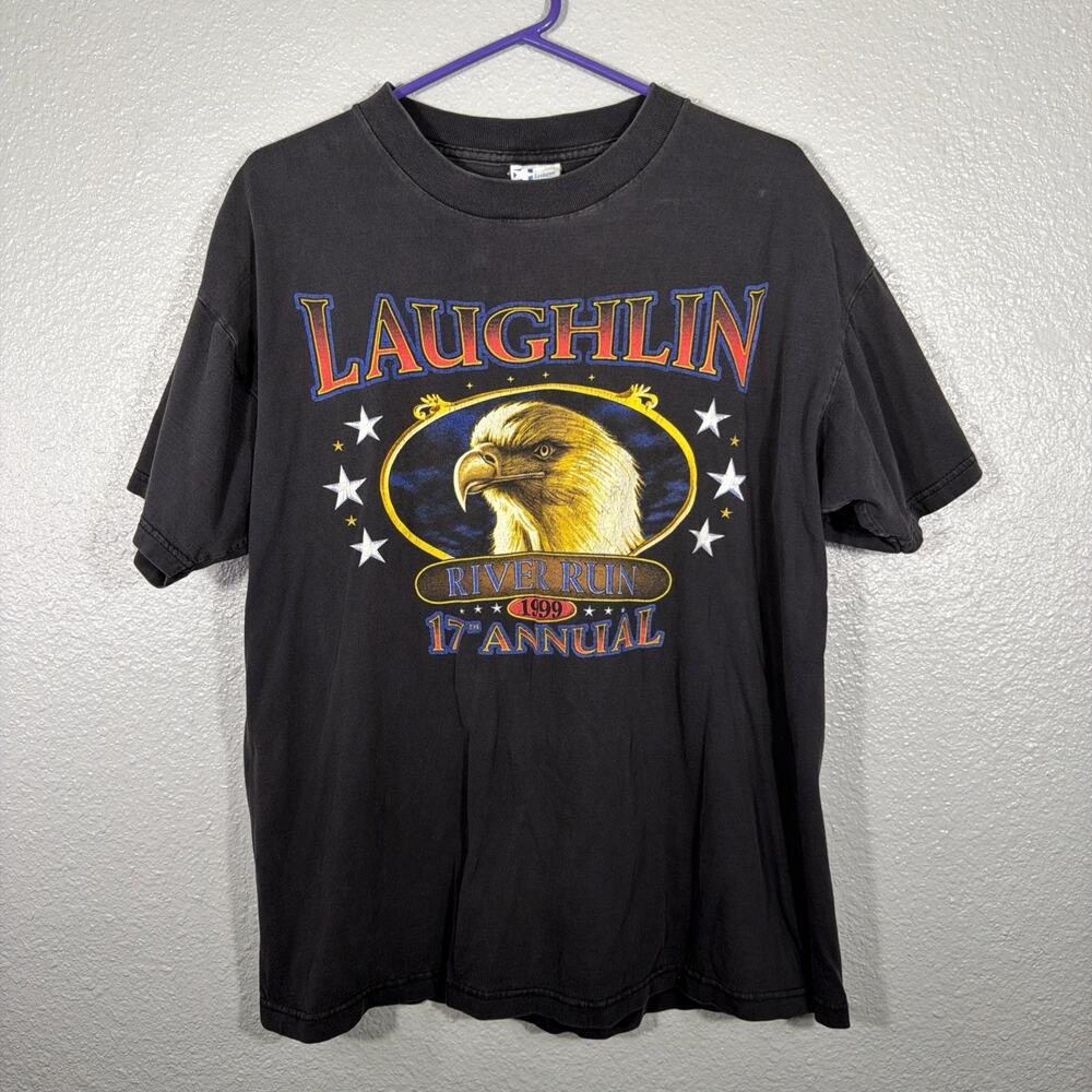 Vintage Laughlin River Run 17th Annual 1999 Large Black T-shirt Eagle Graphic